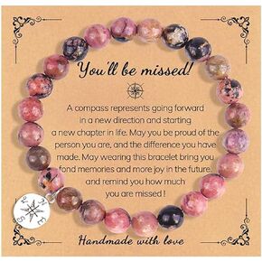 Handmade Healing Natural Stone Beads Compass Adjustable Bracelet You Will Be Missed Retirement Going Away Graduation Goodbye Farewell Jewelry for Coworker Teacher Friend