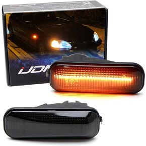 iJDMTOY JDM-Spec عدسة مدخنة سوداء اللون كهرمانية كاملة LED مصابيح أمامية للحاجز الجانبي مع أسلاك توصيل متوافقة مع 1996-2001 Honda Civic EK EJ EM (تناسب مباشر JDM، تتطلب تعديلات لنماذج الولايات المتحدة)