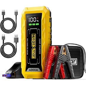 60w PD Battery Jump Starter 27000mAh 4000A, All Gas, 10L Diesel Engine, 12V car Battery Portable Jumper Box, Type C Booster Car Jumper Cable Pack