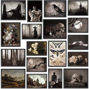18Pcs Dark Academia Wall Room Home Decor Gothic Poster Aesthetic Wall Art Prints Goth Creepy Pictures Vintage Posters Spooky Decor for Gallery Living Room Bedroom Decoration (UNFRAMED)