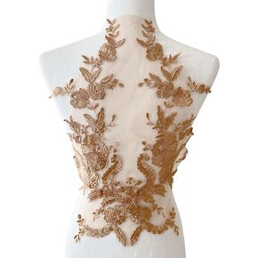 PEPPERLONELY 1pc Lace Flower Sew on Embroidered Lace Applique Wedding Dress Bride's Gown Headdress Adornment DIY Patch Clothing Accessories, 12.5 x 17 Inches, Red