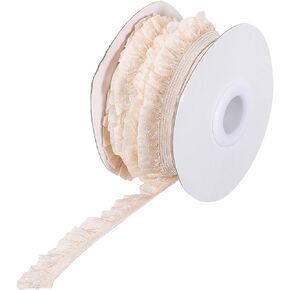MECCANIXITY Lace Ribbon 10 Yards 3/5" Single Crown Edge Elastic Lace Trim for Craft,Gift Wrappers,Headbands,Wedding(Apricot)