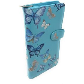 Shag Wear Butterflies Large Wallet for Women and Teen Girls Vegan Faux Leather 7" Blue