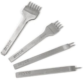 4 PCS Prong Leather Hole Punch Set, 4mm White Steel Leather Working Tools, 1/2/4/6 Stamping Board Diamond Lacing Stitching Chisel Set