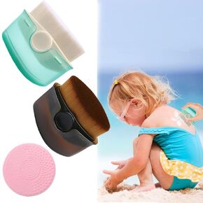 Sunscreen Applicator for Kids,2 Pcs Soft Bristle Sunscreen Brush with Protective Cover,Sunblock Applicator with Brush Cleaning Pad