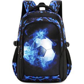 Boys Backpack Kids Bookbag Durable Elementary Middle School Bags Soccer 18in (X-Blue)