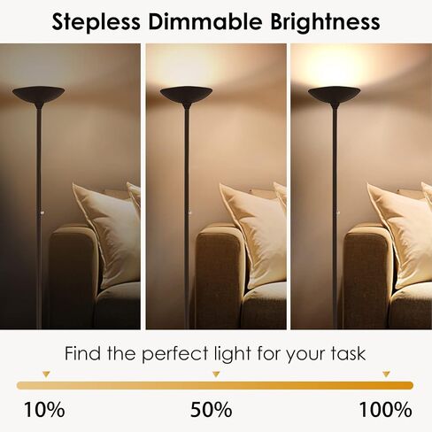 BoostArea Torchiere Floor Lamp, 30W Super Bright LED Standing Lamp, Stepless Dimmable Pole Lamp with 3000K Lighting, Rotary Switch, 70 Inch Tall Metal Modern Floor Lamps for Living Room/Bedroom Black in Kuwait