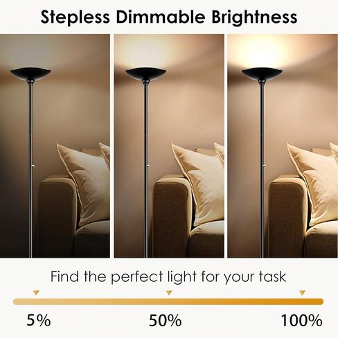 BoostArea Torchiere Floor Lamp, 30W Super Bright LED Standing Lamp, Stepless Dimmable Pole Lamp with 3000K Lighting, Rotary Switch, 70 Inch Tall Metal Modern Floor Lamps for Living Room/Bedroom Black in Kuwait