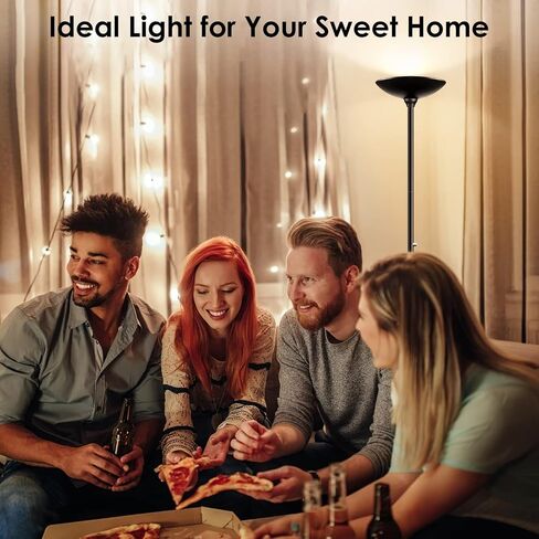 BoostArea Torchiere Floor Lamp, 30W Super Bright LED Standing Lamp, Stepless Dimmable Pole Lamp with 3000K Lighting, Rotary Switch, 70 Inch Tall Metal Modern Floor Lamps for Living Room/Bedroom Black in Kuwait