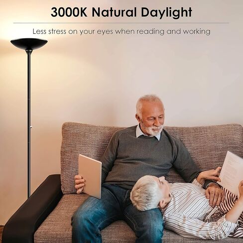 BoostArea Torchiere Floor Lamp, 30W Super Bright LED Standing Lamp, Stepless Dimmable Pole Lamp with 3000K Lighting, Rotary Switch, 70 Inch Tall Metal Modern Floor Lamps for Living Room/Bedroom Black in Kuwait