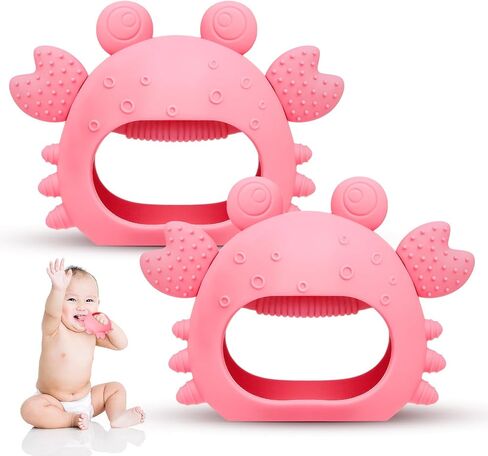 Anboor 2 Pack Baby Teething Toys, Silicone Teethers for Babies 0-6 Months Anti Dropping Hand Teether, Infant Baby Chew Toys for Teething Relief, for Newborn Soon-to-be Mothers (Blue,Crab) in Saudi Arabia