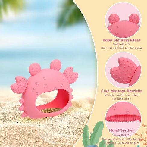 Anboor 2 Pack Baby Teething Toys, Silicone Teethers for Babies 0-6 Months Anti Dropping Hand Teether, Infant Baby Chew Toys for Teething Relief, for Newborn Soon-to-be Mothers (Blue,Crab) in Saudi Arabia