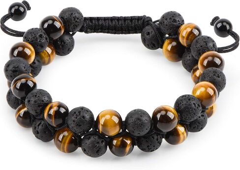 Triple Protection Bracelet, Premium Tiger Eye and Lava Rock Handmade Bead Bracelet Healing Crystal Protection Bracelet for Men Women Bring Luck and Prosperity and Happiness in Saudi Arabia