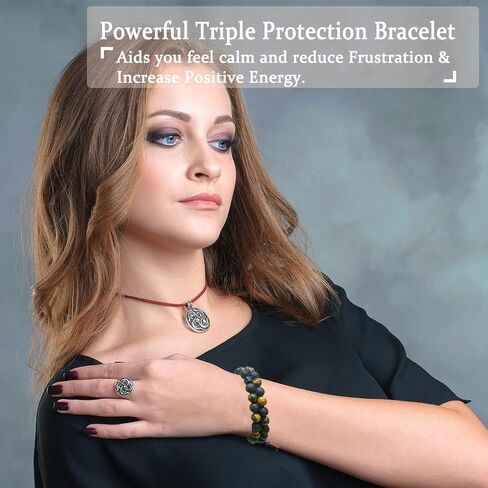 Triple Protection Bracelet, Premium Tiger Eye and Lava Rock Handmade Bead Bracelet Healing Crystal Protection Bracelet for Men Women Bring Luck and Prosperity and Happiness in Saudi Arabia