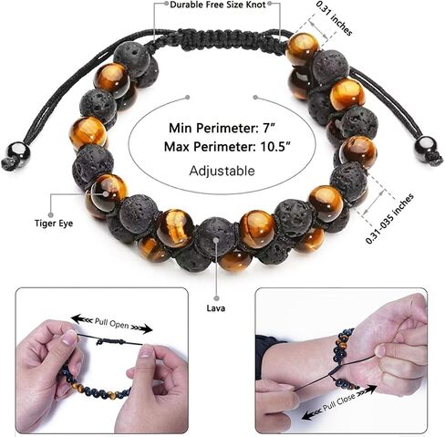 Triple Protection Bracelet, Premium Tiger Eye and Lava Rock Handmade Bead Bracelet Healing Crystal Protection Bracelet for Men Women Bring Luck and Prosperity and Happiness in Saudi Arabia