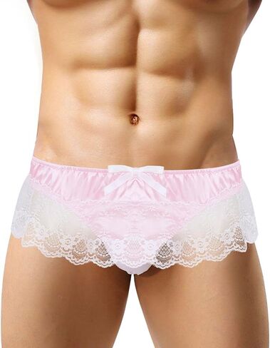 Mens Satin Panties Lace Boxers Thong Underwear Briefs Sissy Lingerie in Saudi Arabia