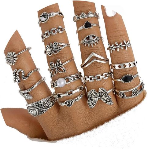 Silver Knuckle Rings Set for Women Girls Snake Chain Stacking Ring Vintage Silver Knuckle Ring Silver Knuckle Rings BOHO Midi Rings SIze Mixed Set for Women Girls in Saudi Arabia