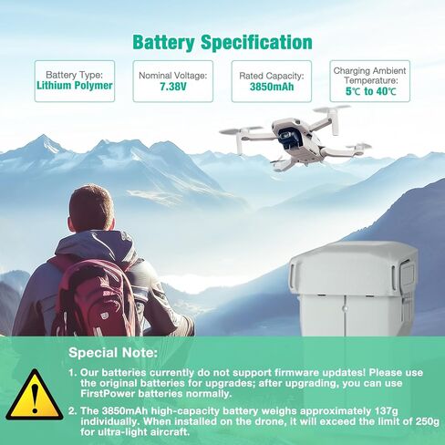 بطارية FirstPower Mini 3 Pro بقدرة 3850 مللي أمبير في الساعة مكونة من قطعتين وفتحة ثلاثية ثنائية الاتجاه متوافقة مع DJI DJI Mini 3 Pro & Mini 3 Drone، 51 دقيقة كحد أقصى لوقت الطيران in Kuwait