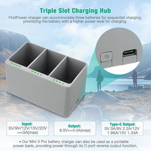 بطارية FirstPower Mini 3 Pro بقدرة 3850 مللي أمبير في الساعة مكونة من قطعتين وفتحة ثلاثية ثنائية الاتجاه متوافقة مع DJI DJI Mini 3 Pro & Mini 3 Drone، 51 دقيقة كحد أقصى لوقت الطيران in Kuwait