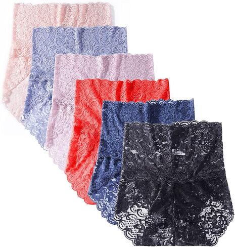 mboosen 6-Pack Panties for Women Sexy Lace Breathable Underwear Mid Rise Briefs Plus Size (S, 6 Colors-2) in Saudi Arabia