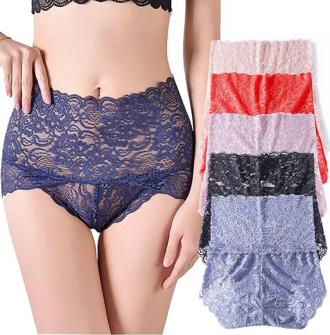 mboosen 6-Pack Panties for Women Sexy Lace Breathable Underwear Mid Rise Briefs Plus Size (S, 6 Colors-2) in Saudi Arabia