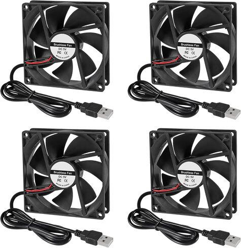 4 قطع 92 مم مروحة USB 92 مم × 25 مم مروحة تبريد 5 فولت 9225 USB DC بدون فرش حافظة كمبيوتر صغيرة مروحة تبريد للطابعة ثلاثية الأبعاد إلكترونيات تبريد ومنقي الهواء لمشاريع التبريد DIY in Kuwait