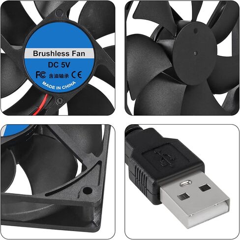 4 قطع 92 مم مروحة USB 92 مم × 25 مم مروحة تبريد 5 فولت 9225 USB DC بدون فرش حافظة كمبيوتر صغيرة مروحة تبريد للطابعة ثلاثية الأبعاد إلكترونيات تبريد ومنقي الهواء لمشاريع التبريد DIY in Kuwait