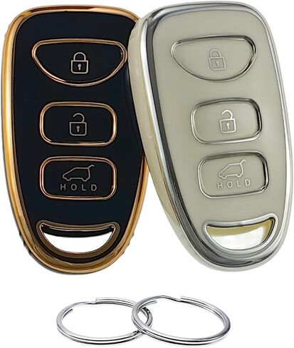 TPU Key Fob Cover Compatible with 2006-2020 Hyundai Accent Elantra Genesis Sonata Kia Forte Optima Rondo Sorento Spectra (Black/Silver-White, 4 Buttons) in Saudi Arabia