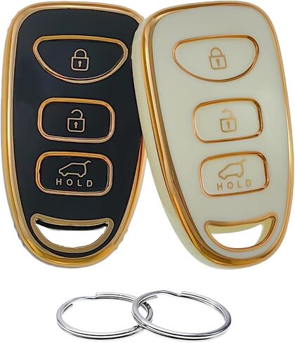 TPU Key Fob Cover Compatible with 2006-2020 Hyundai Accent Elantra Genesis Sonata Kia Forte Optima Rondo Sorento Spectra (Black/Silver-White, 4 Buttons) in Saudi Arabia