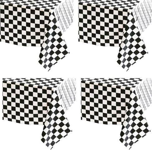 4 قطع غطاء طاولة بلاستيكي لمستلزمات حفلات علم السباق - الرياضة/السباق/الدراجة الترابية/ديكورات حفلات أعياد الميلاد ومستلزمات حفلات استقبال المولود الجديد (53.9 × 72 بوصة) in Kuwait