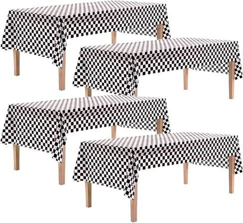 4 قطع غطاء طاولة بلاستيكي لمستلزمات حفلات علم السباق - الرياضة/السباق/الدراجة الترابية/ديكورات حفلات أعياد الميلاد ومستلزمات حفلات استقبال المولود الجديد (53.9 × 72 بوصة) in Kuwait