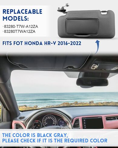 لاستبدال جانب السائق لواقي الشمس HRV مناسب لسيارة Honda HR-V 2016 2017 2018 2019 2020 2021 2022، استبدل 83280-T7W-A12ZA، أسود رمادي in Saudi Arabia