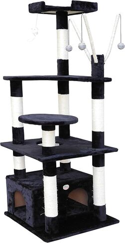 Go Pet Club 66" Cat Tree Scratcher Kitty Condo Kitten House Furniture with Square Base and Hanging Toys for Indoor Cats, Black in Kuwait