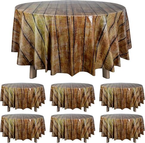 3 Pieces Round Brown Wood Grain Tablecloths,Rustic Farmhouse Style Plastic Table Cloth Disposable Round Table Covers for Western Barn Cowboy Themed Birthday Wedding Party Decorations, 84inch in Saudi Arabia