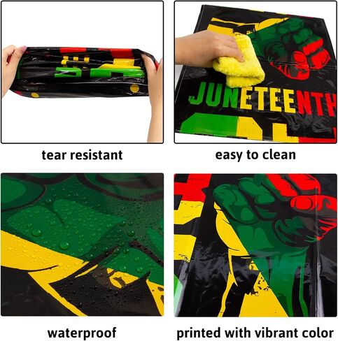 شجرة سيبا 3 عبوات من مفارش المائدة Juneteenth مقاس 54 × 108 من البلاستيك Happy Juneteenth مفارش طاولة تغطي استقلال الأمريكيين السود 1865 تاريخ أسود لشهر لوازم الحفلات in Saudi Arabia