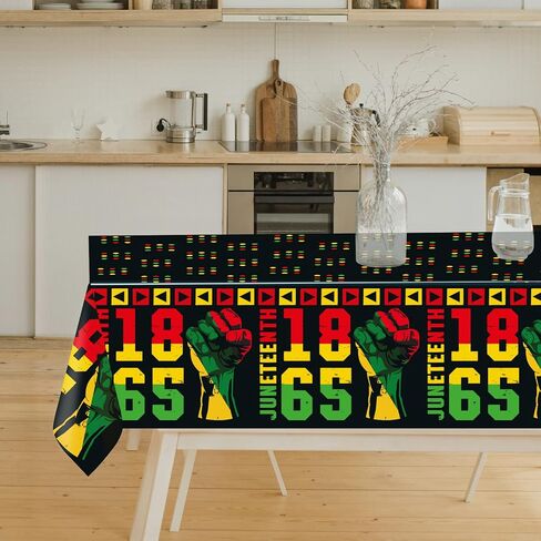 شجرة سيبا 3 عبوات من مفارش المائدة Juneteenth مقاس 54 × 108 من البلاستيك Happy Juneteenth مفارش طاولة تغطي استقلال الأمريكيين السود 1865 تاريخ أسود لشهر لوازم الحفلات in Saudi Arabia