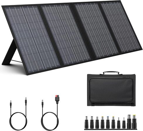 60W Portable Solar Panels, Foldable Solar Panel Charger for 100-500W Solar Generator Portable Power Station, with Adjustable Kickstands, DC 18V Output, USB 3.0 and Type-C Ports for Camping Van RV Trip in Kuwait