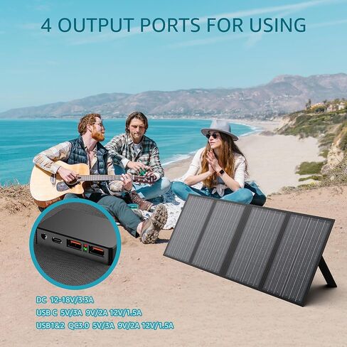 60W Portable Solar Panels, Foldable Solar Panel Charger for 100-500W Solar Generator Portable Power Station, with Adjustable Kickstands, DC 18V Output, USB 3.0 and Type-C Ports for Camping Van RV Trip in Kuwait