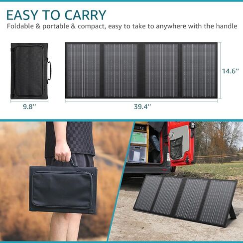 60W Portable Solar Panels, Foldable Solar Panel Charger for 100-500W Solar Generator Portable Power Station, with Adjustable Kickstands, DC 18V Output, USB 3.0 and Type-C Ports for Camping Van RV Trip in Kuwait