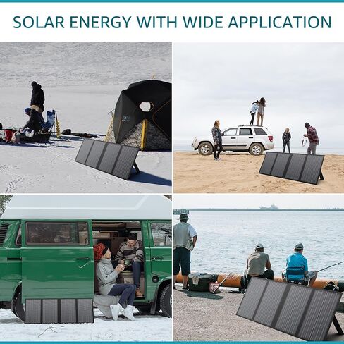 60W Portable Solar Panels, Foldable Solar Panel Charger for 100-500W Solar Generator Portable Power Station, with Adjustable Kickstands, DC 18V Output, USB 3.0 and Type-C Ports for Camping Van RV Trip in Kuwait