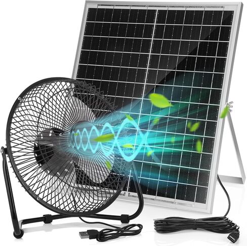 20w Solar Panel 8 Inch Fan, High Velocity Portable Floor Fan 36db Quiet Operation 19.5ft Long Cord, Solar Panel Waterproof Powered Fan for Greenhouse Motorhome, Camping(1 Pack) in Saudi Arabia