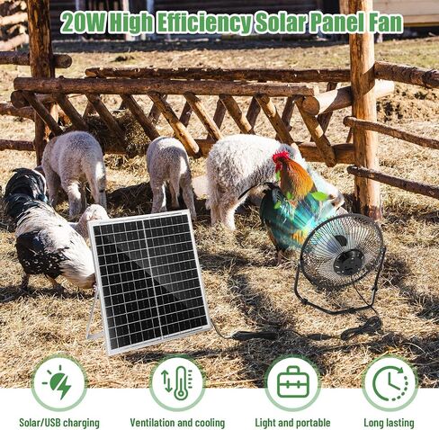 20w Solar Panel 8 Inch Fan, High Velocity Portable Floor Fan 36db Quiet Operation 19.5ft Long Cord, Solar Panel Waterproof Powered Fan for Greenhouse Motorhome, Camping(1 Pack) in Saudi Arabia