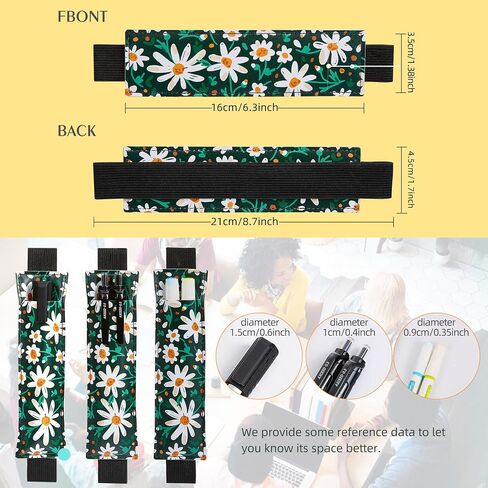 4 Colorful Elastic Band Faux Leather Pen Holder Gifts, 4 Beautiful Designs, 6.3 x 1.77 inches, detachable pen holder for notebook (flower) in Saudi Arabia