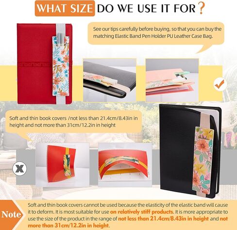 4 Colorful Elastic Band Faux Leather Pen Holder Gifts, 4 Beautiful Designs, 6.3 x 1.77 inches, detachable pen holder for notebook (flower) in Saudi Arabia