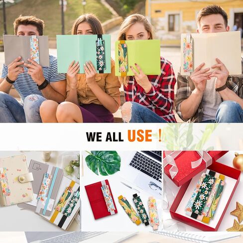 4 Colorful Elastic Band Faux Leather Pen Holder Gifts, 4 Beautiful Designs, 6.3 x 1.77 inches, detachable pen holder for notebook (flower) in Saudi Arabia