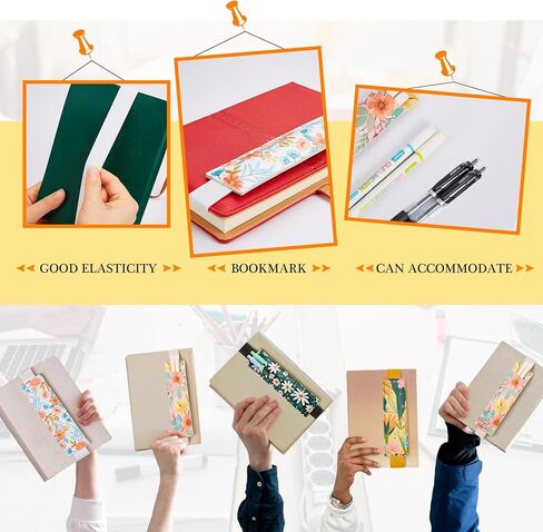 4 Colorful Elastic Band Faux Leather Pen Holder Gifts, 4 Beautiful Designs, 6.3 x 1.77 inches, detachable pen holder for notebook (flower) in Saudi Arabia