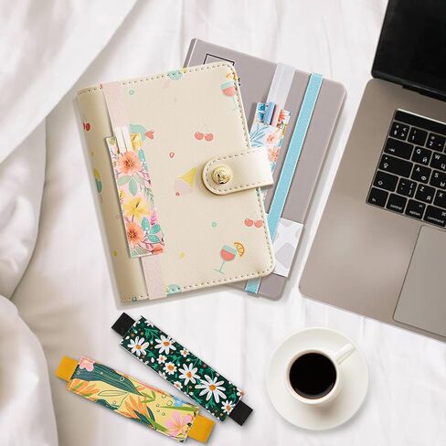 4 Colorful Elastic Band Faux Leather Pen Holder Gifts, 4 Beautiful Designs, 6.3 x 1.77 inches, detachable pen holder for notebook (flower) in Saudi Arabia