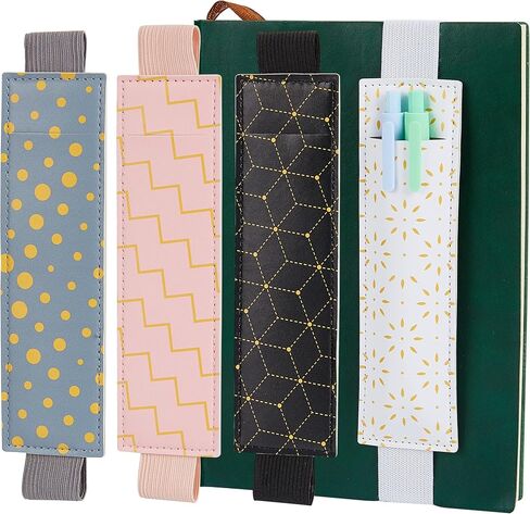 4 Colorful Elastic Band Faux Leather Pen Holder Gifts, 4 Beautiful Designs, 6.3 x 1.77 inches, detachable pen holder for notebook (flower) in Saudi Arabia