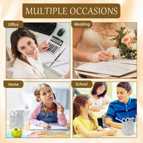 Qilery 8 Pcs Bling Desk Accessories Gift with 1 Bling Pen Holder 6 Pcs Crystal Rhinestone Pens 1 Crystal Scissors Glitter Makeup Brush Holder Vanity Decor Organizer(Multicolor) in Saudi Arabia