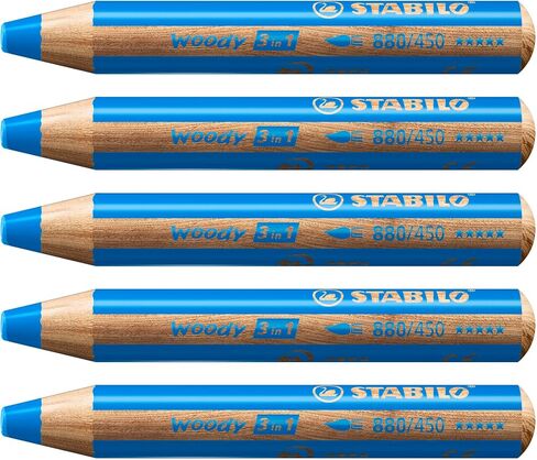 STABILO Woody 3 in 1 Multi Talent Pencil Crayon - Cyan Blue (Pack of 5) in Saudi Arabia